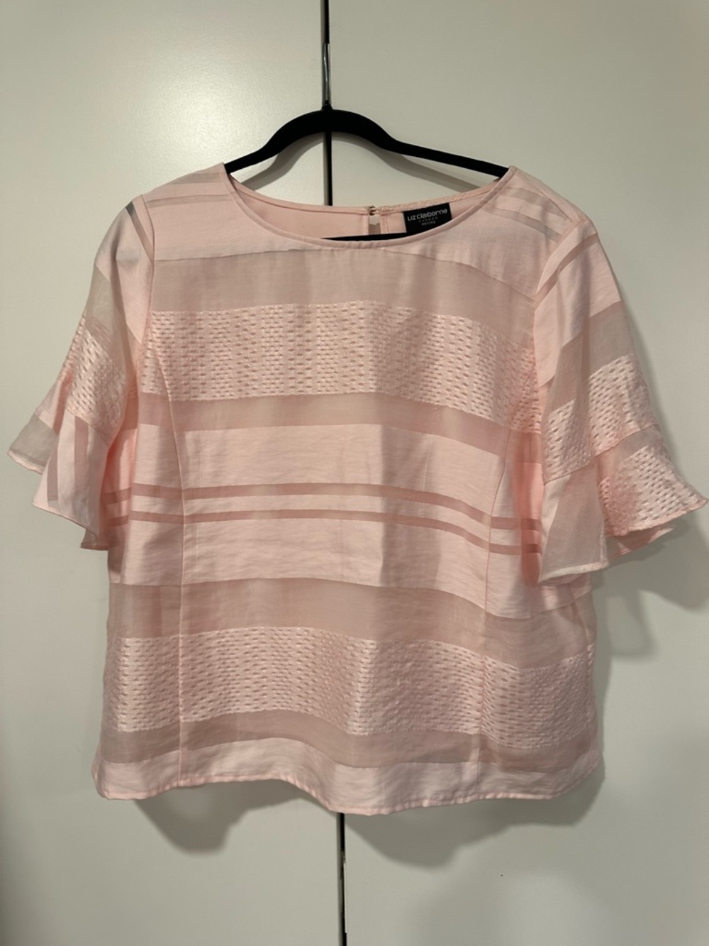 Liz Claiborne Pale Pink Striped Flutter-Sleeve Top